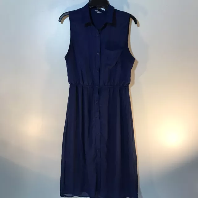 Charlotte Russe Blue Button Up Sleeveless Sheer/Lined Maxi Dress Womens Size L