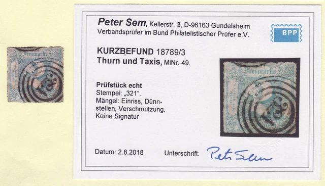 ++ AD Thurn & Taxis 49 gest. , KATALOGWERT = 700 EUR , BPP - BEFUND , SELTEN ##