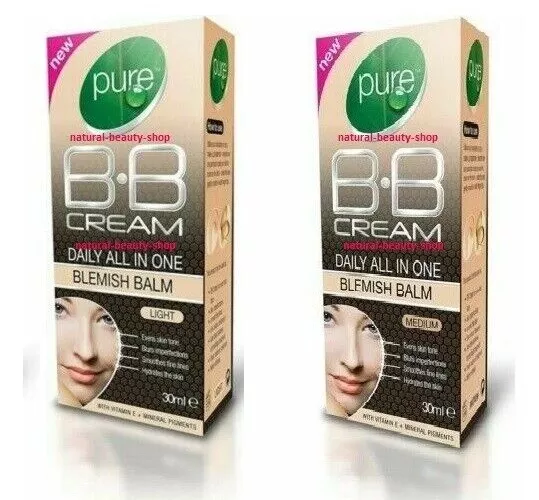 Pure BB Cream Daily All IN One Blemish Balm Medium/Light Vitamin E Make-Up 30ml