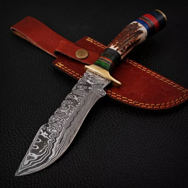 10 INCH CUSTOM Hand Forged Damascus Steel Hunting Skinner  Knife stag/antler 151