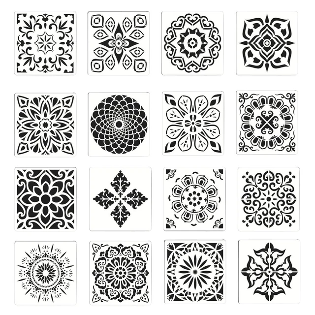 16 piezas plantilla mandala plantilla mandala pintura estable dibujo plantillas
