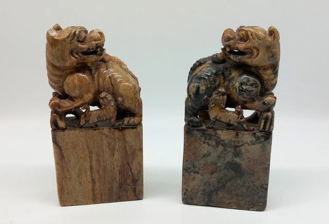 Vintage Chinese Soap Stone Seals Buddhist Lions