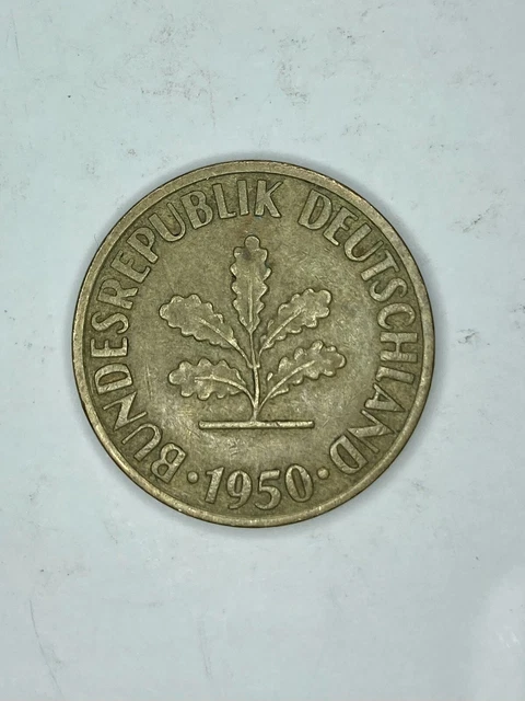 German 1950-J 10 Pfennig Post-WW2 Pfennig Beautiful Coin  — FREE SHIPPING