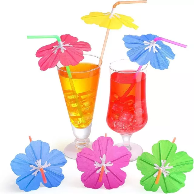 Coloré Papier Parapluie Boisson Pailles tropicales Luau  Pour Hawaiian Beach