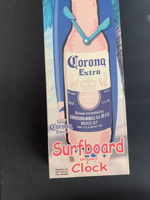 VTG Corona Extra Beer Surfboard 22” Wall Cabinet Clock Lime Hands New In Box! 2