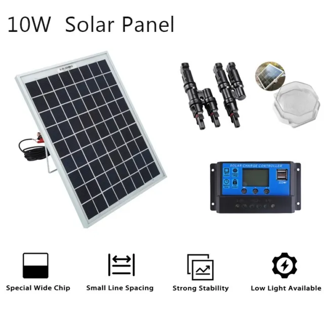 10W 12V Solar Panel Kit Caravan Camping Charging Regulator Charge 10A Controller