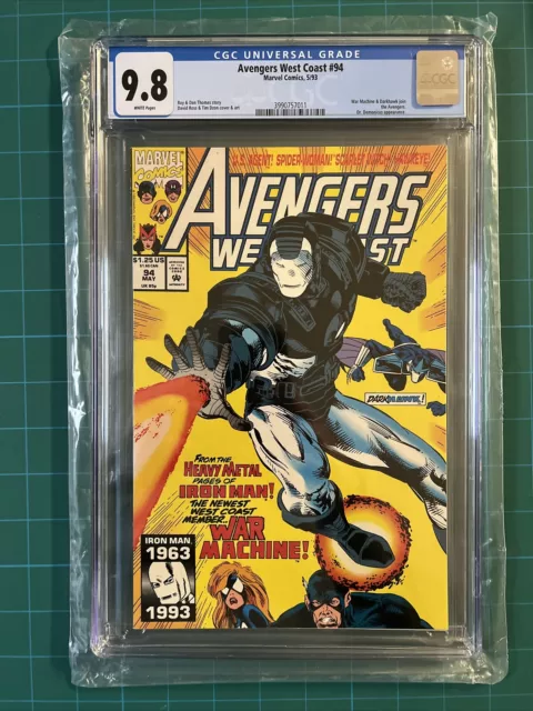 AVENGERS WEST COAST #94  CGC 9.8  WHITE PAGES -1st App. James Rhodes/War Machine
