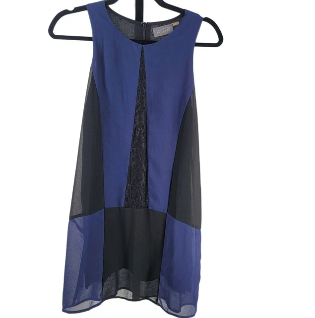 ASTR Shift Dress Colorblock Lace Trim Sleeveless Blue Women Small Work Party