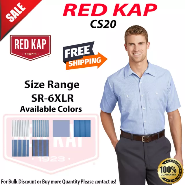 Red Kap CS20 Mens Short Sleeve Striped Industrial Work Shirt