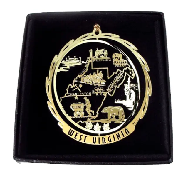 West Virginia State Brass Ornament Personalize with Year Charm