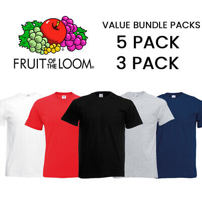 5 & 3 Pack Fruit of the Loom Unisex Plain Cotton Short Sleeve T-Shirt Tops Bulk
