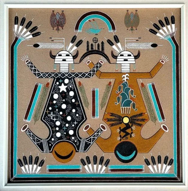 Navajo Sand Painting "Father Sky & Mother Earth" - Rosabelle Ben  -1984