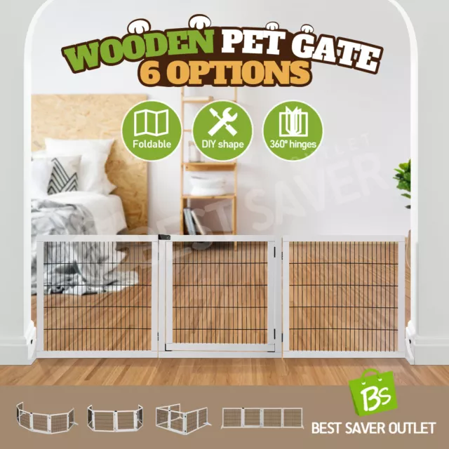 Pet Safety Gate 4 Panel Playpen Wood Enclosure Puppy Security Fence Freestanding