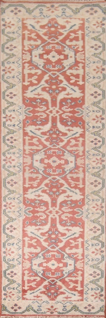 Alfombra oriental geométrica hecha a mano Oushak para corredores indios 2' 6"" x 10' 0