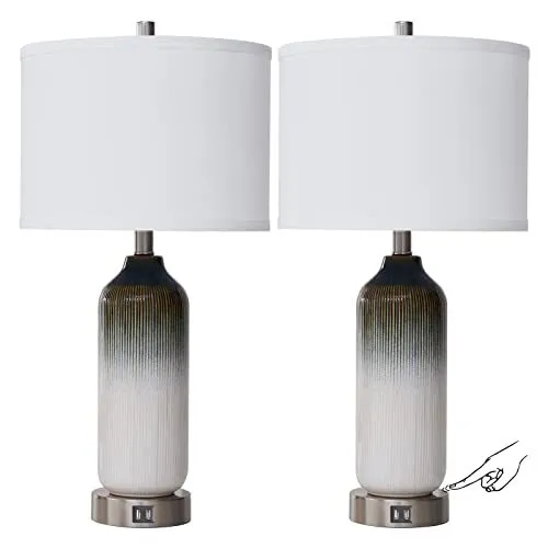 Set of 2 Modern Touch Table Lamps for Living Room 3-Way Dimmable Vintage Nigh...