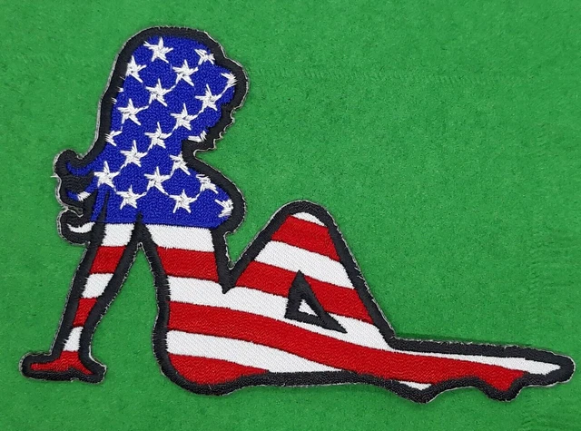 Mudflap Girl Trucker Patch - Left-Facing American Flag Embroidered Iron-On Patch (Cypress Collectibles)