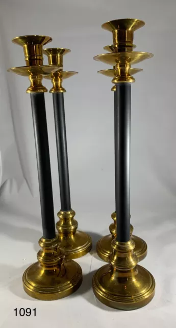 Set of Four Vintage Candlesticks Black Brass Mantle Use Tall