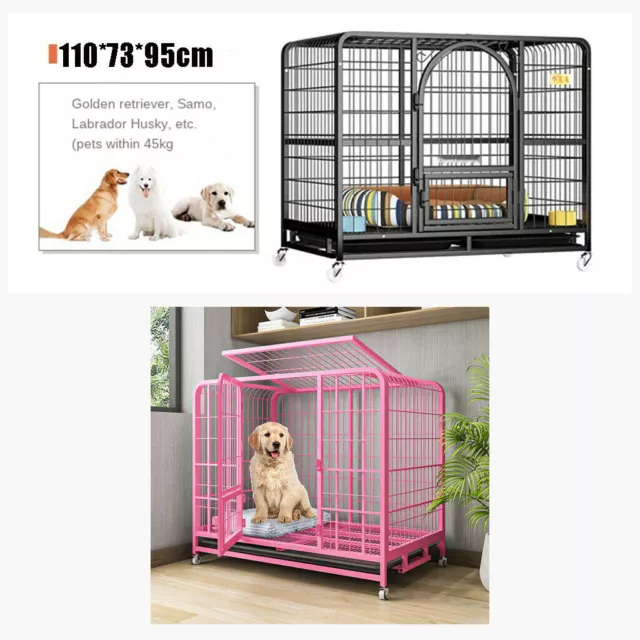 36 XL Inch Heavy Duty Dog Cage Kennel Metal Pet Dog Crate Playpen Wheels & Tray