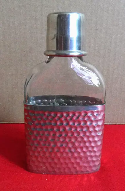 Vintage St Michael (M&S) Pewter And Glass Hip Flask - Nip Cap With Screw Top