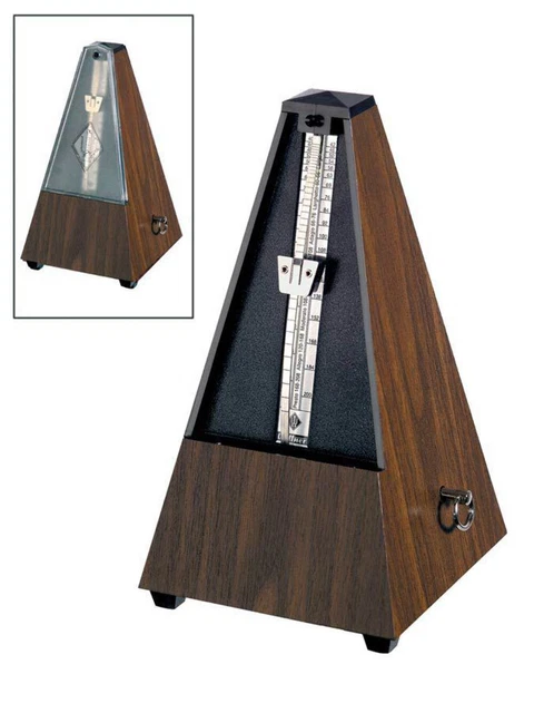 Maelzel Metronom,Pyramid Form,Plastik Gehäuse, Ohne Glocke, Walnuss Maserung