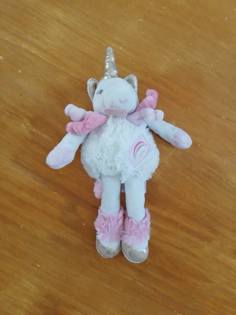 Doudou Et Compagnie Licorne Pantin Happy Arc-en-ciel Rose Blanc Doré DC3313 22cm