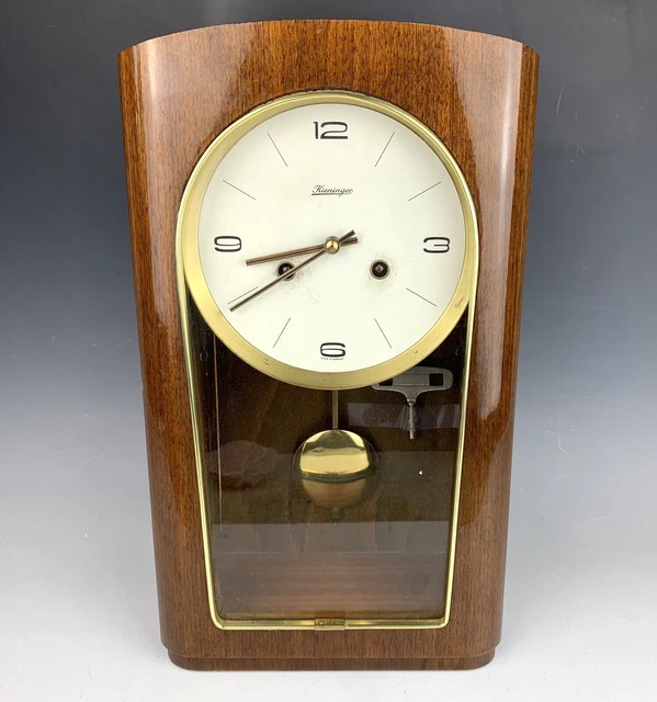 Kieninger German Winding Pendulum Oak Wood Brass Rectangular Wall Hanging Clock