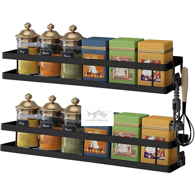 Support Mural Flottant Spice Rack Couleur Noir Pour Décor Maison Lot De 2