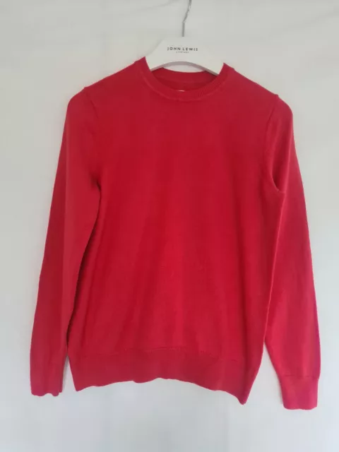 John Lewis Knitted Jumper Size 8 Red Cotton Crew Neck Long Sleeve RRP£25.00