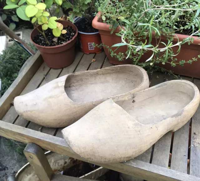 Antique French Dutch Hand Carved Wooden Adult Clogs Shoes 1800s Wood Garden Work