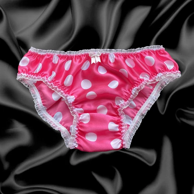HOT PINK SATIN Polka Dot Sissy Frilly Tanga Knickers Briefs Panties ...