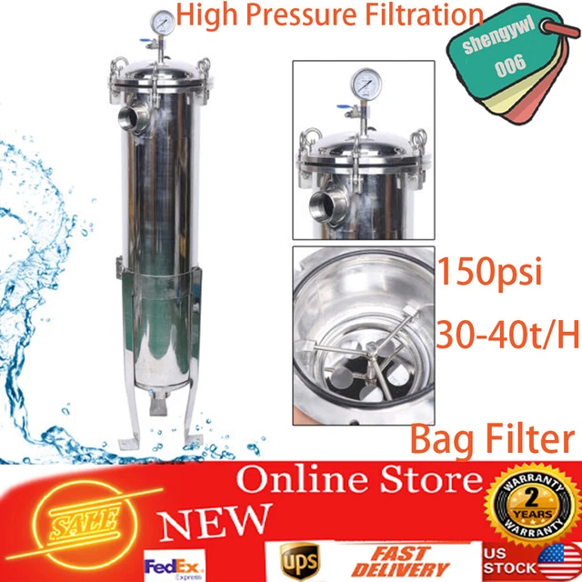 2Inch 150 Psi #2 Bag NPT Bag Filter Housing 304 Stainless Steel In/Out With Mesh