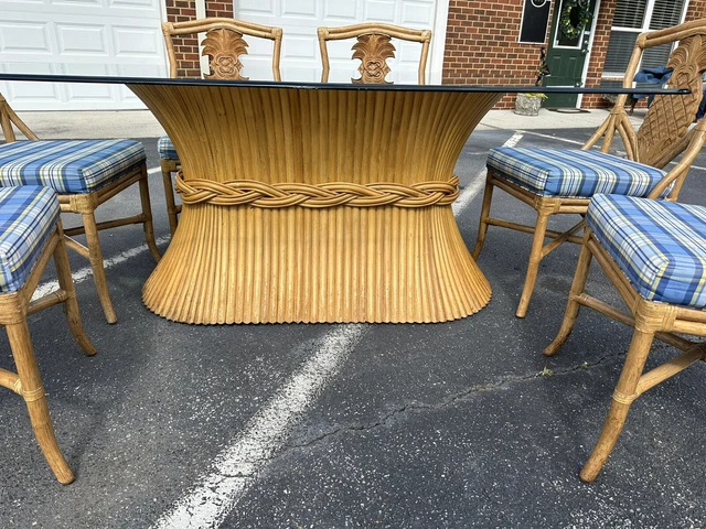 VTG McGuire Sheath Of Wheat Stick  Dining Table Set Pineapple Chairs buyer$ship
