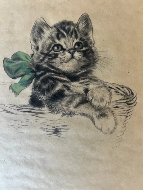 Cat Etching pencil signed Meta Pluckebaum 1876-1945