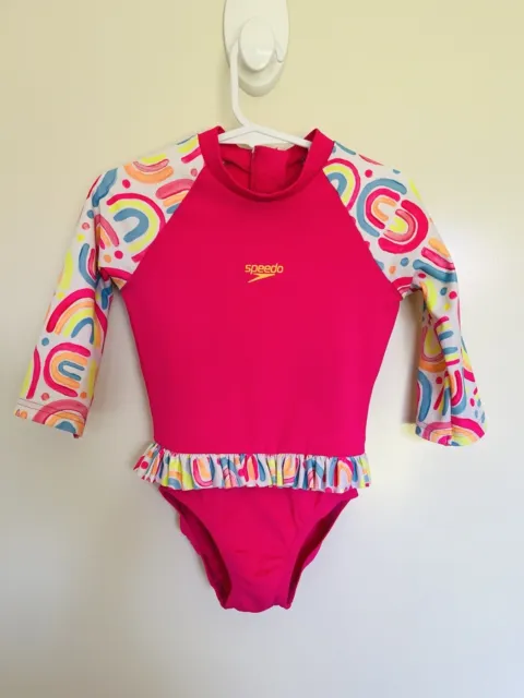 SPEEDO Toddler Baby Girl Bright Pink Rainbow Swimsuit Size 2 One Piece Summer