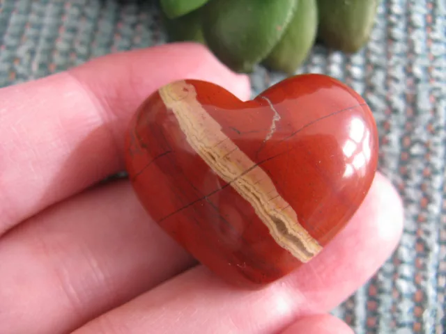 New Miniature Petite Natural Red Brecciated Jasper Heart Palm Stone W/Layering