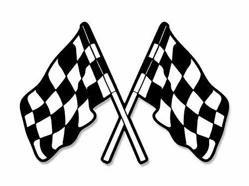 5" dual checkered flags shaped nascar race car auto sticker decal usa made