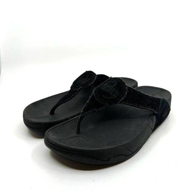 FitFlop Oasis Black Platform Sandals  Flip Flop Velvet 7 US