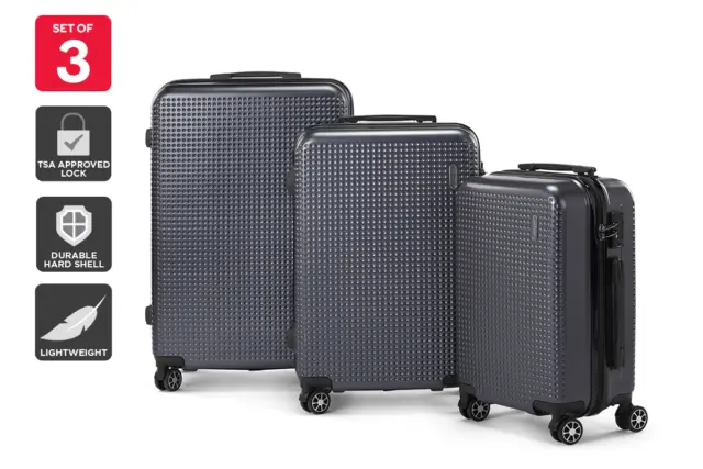 Orbis 3 Piece Malolo Spinner Luggage Suitcase Set (Charcoal), Luggage Sets,