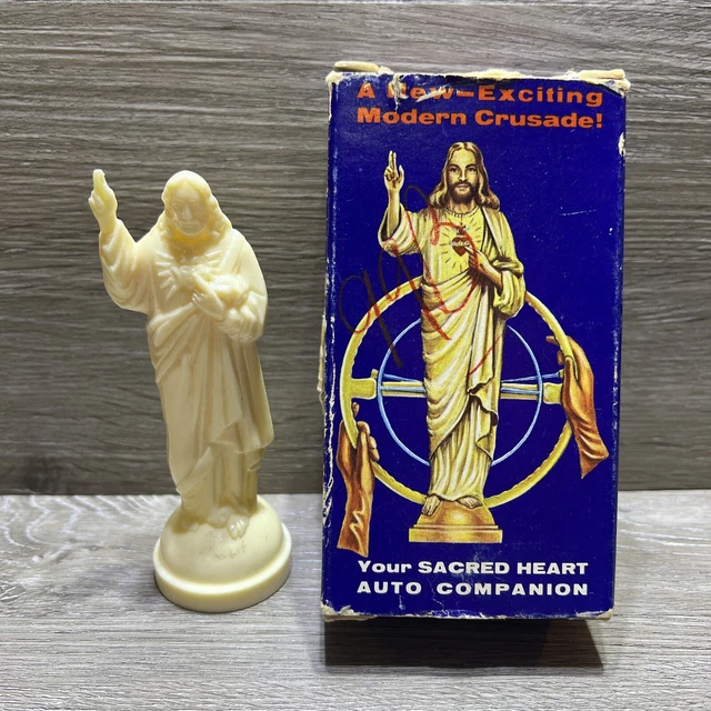 VINTAGE 4” DASHBOARD Jesus Dash Sacred Heart Auto Companion Statue With