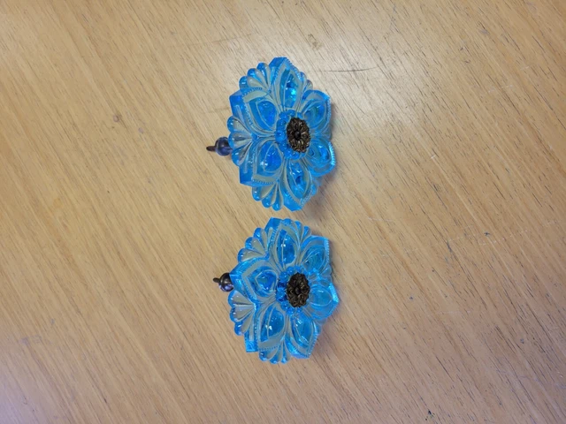 Antique Peacock Blue Glass Curtain Tie Backs 1 Pair 3