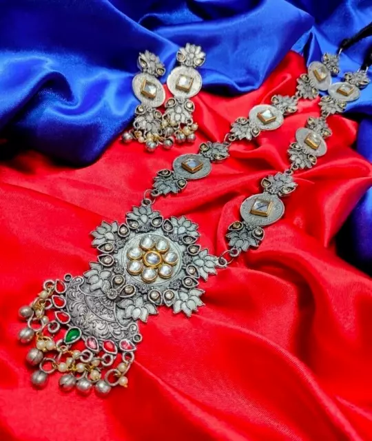 Afghanische Bollywood Indisch Designer Silber Oxidierte Boho Schmuck Lange