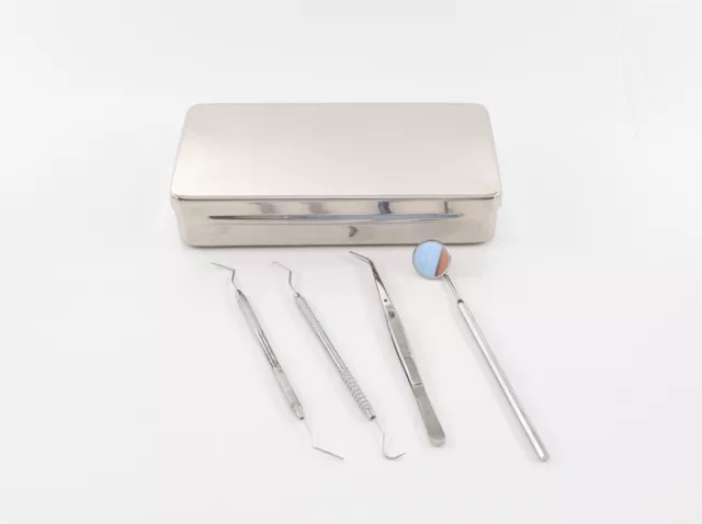 Dental Diagnostic Instrument Kit W/ Sterilization Tray Case & Lid Stainless