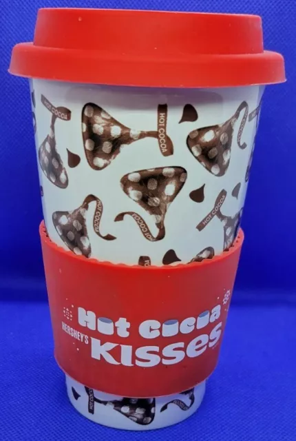 Hot Cocoa Hershey Kisses Ceramic Travel Mug with Silicone Band & Lid