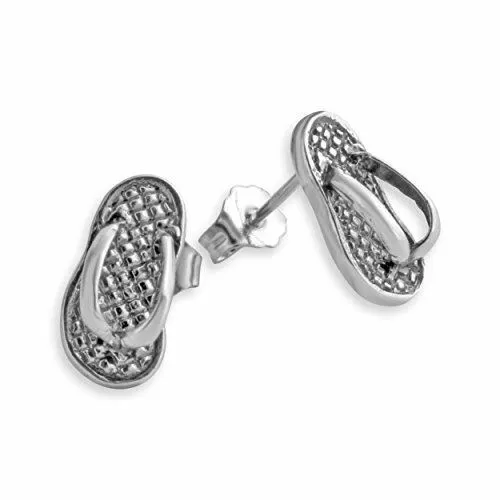 Azaggi 925 Sterling Silver Stud Earrings Flip-Flop 3D Tiny Sandals Shoes Beach
