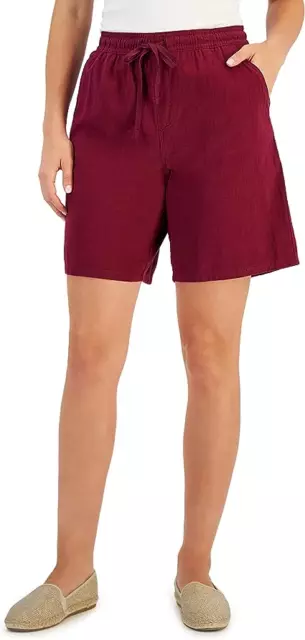 Karen Scott Women's Wine Red Gemma Cotton Drawstring Bermuda Shorts Small - XL