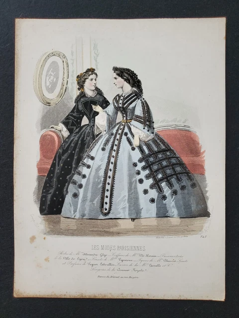 19th century Parisian Fashion Engraving Salon Toilets