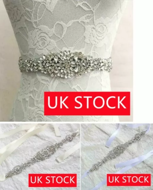 Bridal Wedding Rhinestone Crystal Encrusted Diamante Sash Dress Ivory White Belt