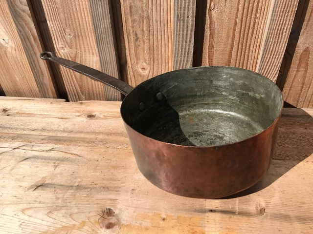Ancienne Batterie De Casseroles En Cuivre Avec Manches Métalliques Sertis - Vintage #B198