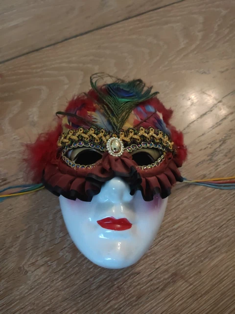 MASQUE DE VENISE LOUP COLOMBINE BLANC BLEU ET DORE PAPIER MACHE Authentique 1326
