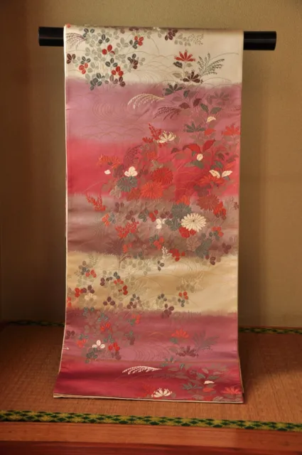 Vintage Japanese Kimono Fukuro Obi Silk Classic Pattern Gradient Color JPS0021